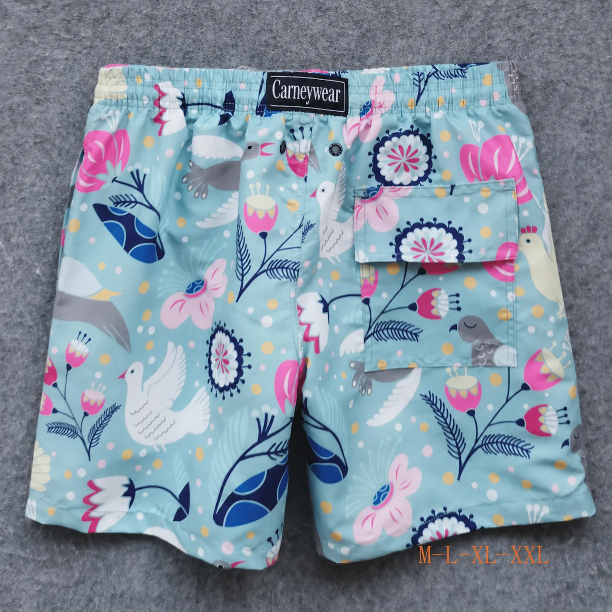 Back view of Light Blue Ocean Print Board Shorts