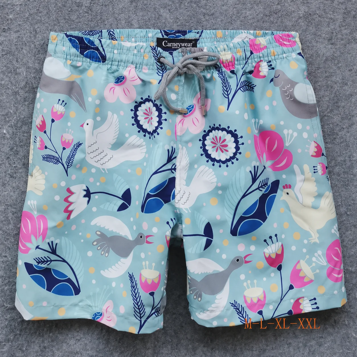 Front view of Light Blue Ocean Print Board Shorts