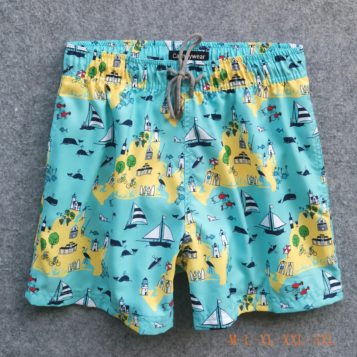 Front view of Aqua Island Print Board Shorts