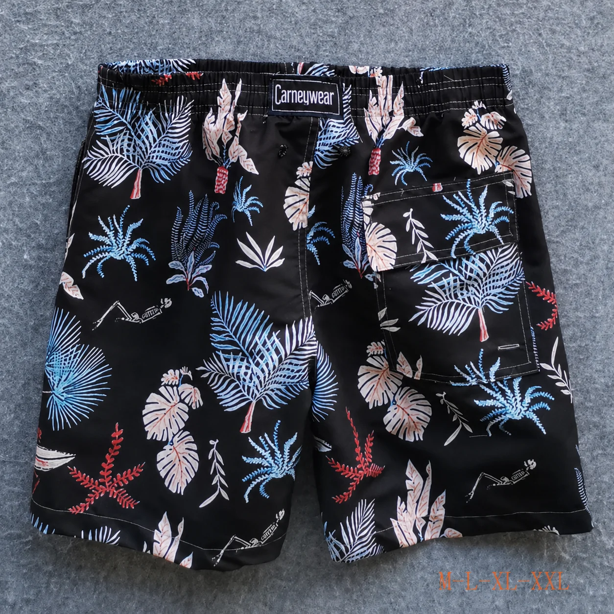 Back view of Black Pastel Leaf Board Shorts