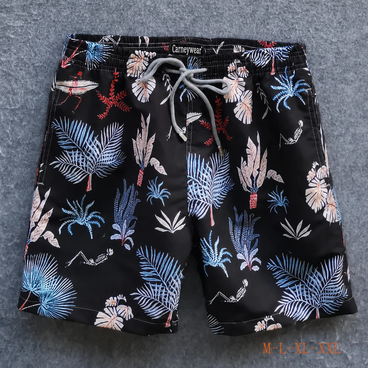 Front view of Black Pastel Leaf Board Shorts