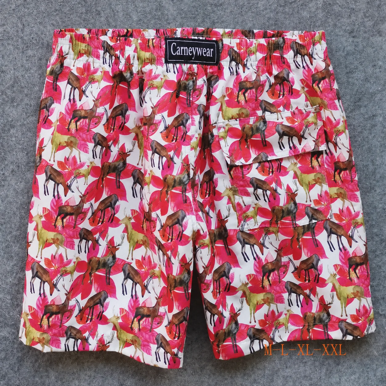 Back view of White Red Parrot Board Shorts