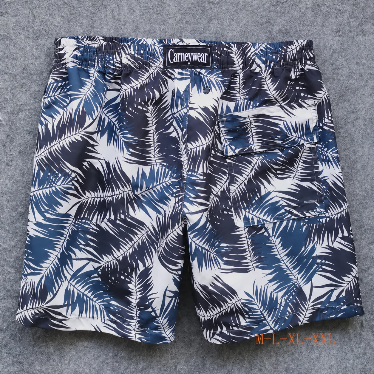 Back view of Navy Palm Leaf Board Shorts