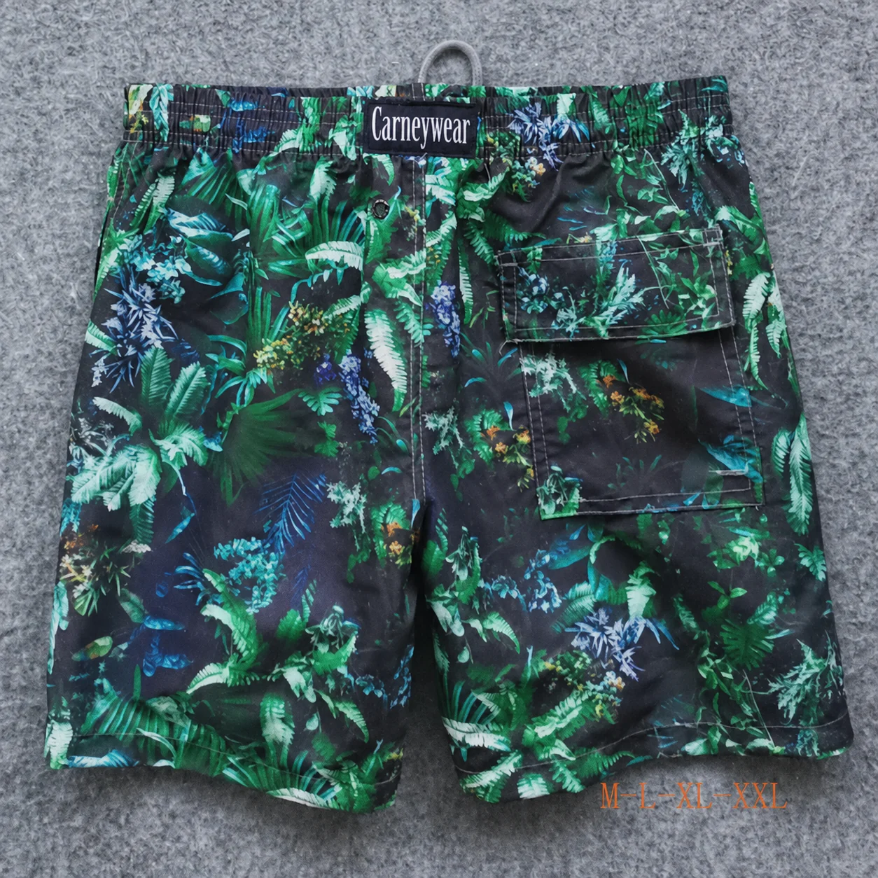 Back view of Navy Green Jungle Board Shorts