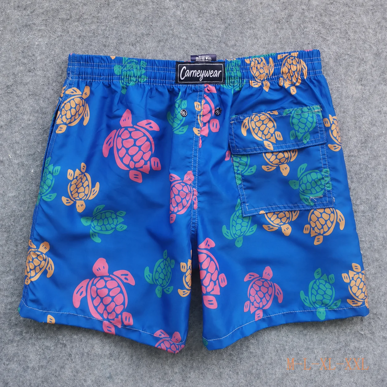Back view of Royal Blue Turtle Print Board Shorts